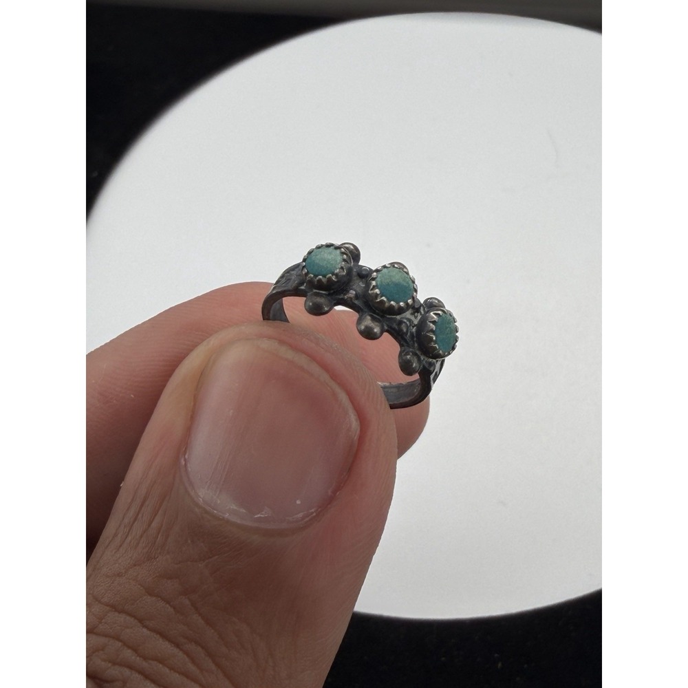 Vintage Sterling Silver Green Turquoise Baby Ring Size 1.5 Southwestern Style